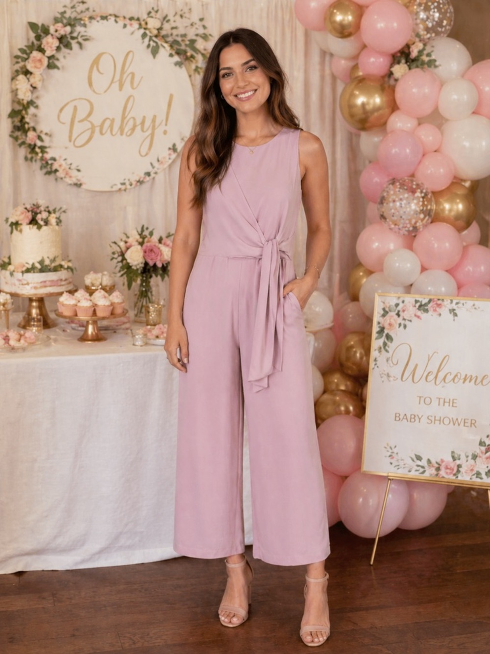 Lulus Dusty Rose Sleeveless Tie-Waist Wide-Leg Cropped Jumpsuit Sz S
